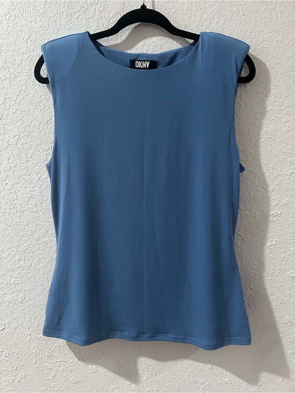 DKNY Sky Blue Sleeveless Crewneck Top Shoulder Pad Statement size medium